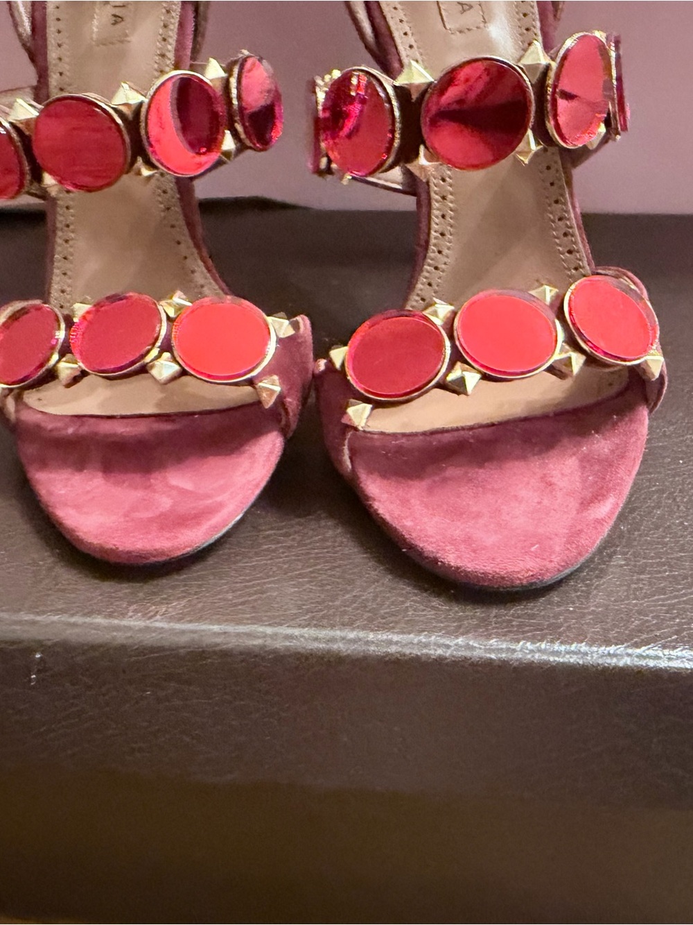 Alaïa Red Suede Gem-Studded High Heel Sandals